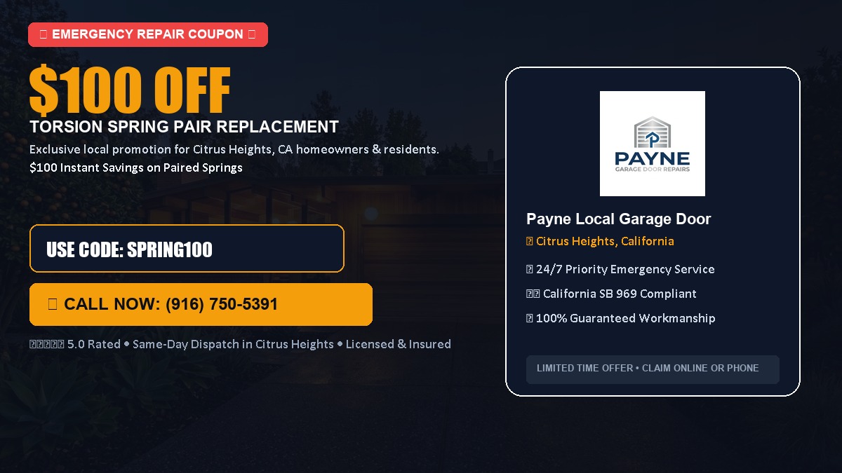 $100 OFF Heavy-Duty Torsion Spring Pair Replacement in Citrus Heights, CA