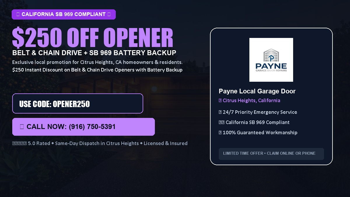 $250 OFF Smart Garage Door Opener Installation (Belt & Chain Drive with California SB 969 Battery Backup) in Citrus Heights, CA