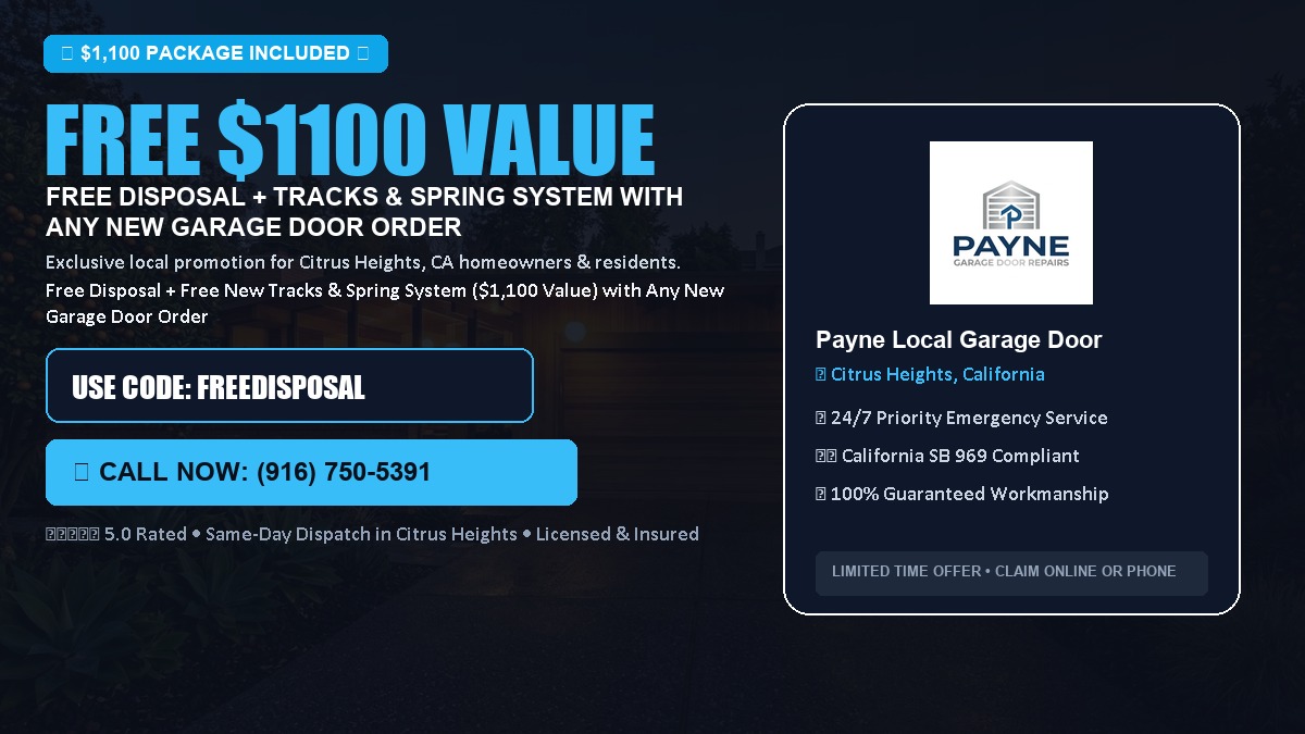 Free Disposal + Free New Tracks & Spring System with Any New Garage Door Order ($1100 Value) in Citrus Heights, CA